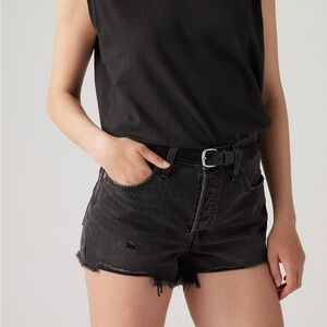 Levi 501 Distressed Denim Shorts- Black Wash- Women Sz 25